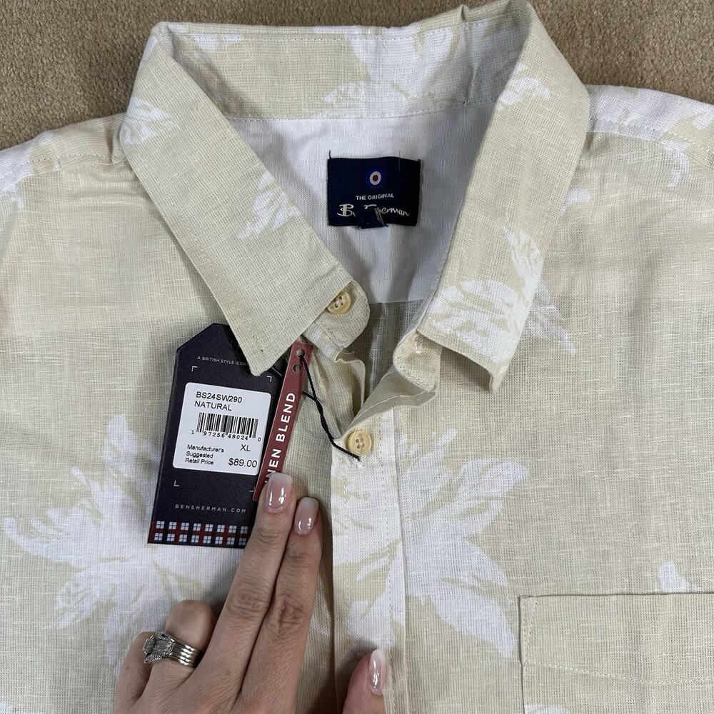 NWT Ben Sherman Linen Blend Button Front Shirt Men XL Natural Vacation